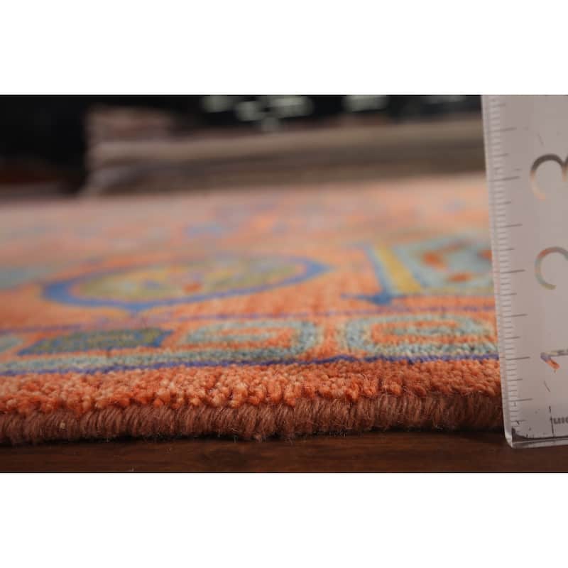 Orange Geometric Khotan Oriental Area Rug Hand-Knotted Wool Carpet - 8'10"x 11'10"