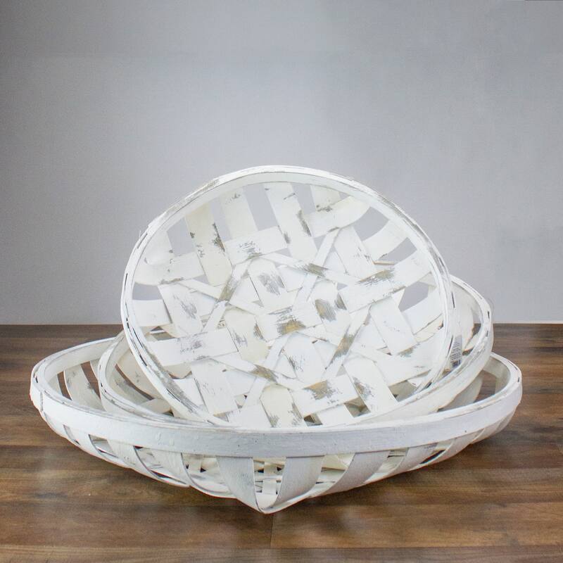 Set of 3 White Circular Woven Baskets 24.5"