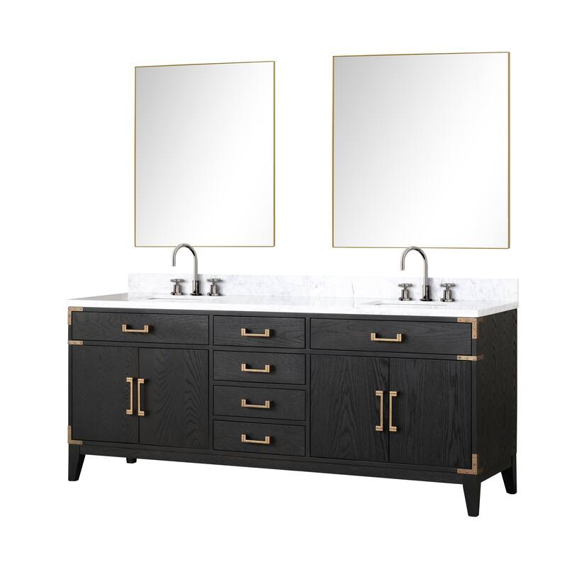 Lexora Laurel Bath Vanity, Carrara Marble Top, Faucet Set, and Mirror