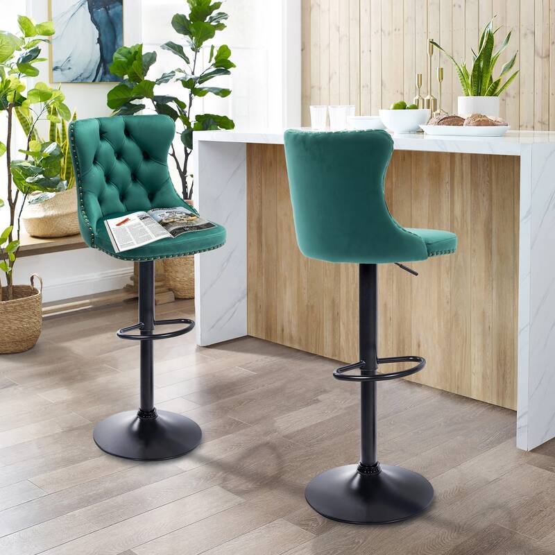 Velvet Adjustable Swivel Counter Height Barstools Set of 2