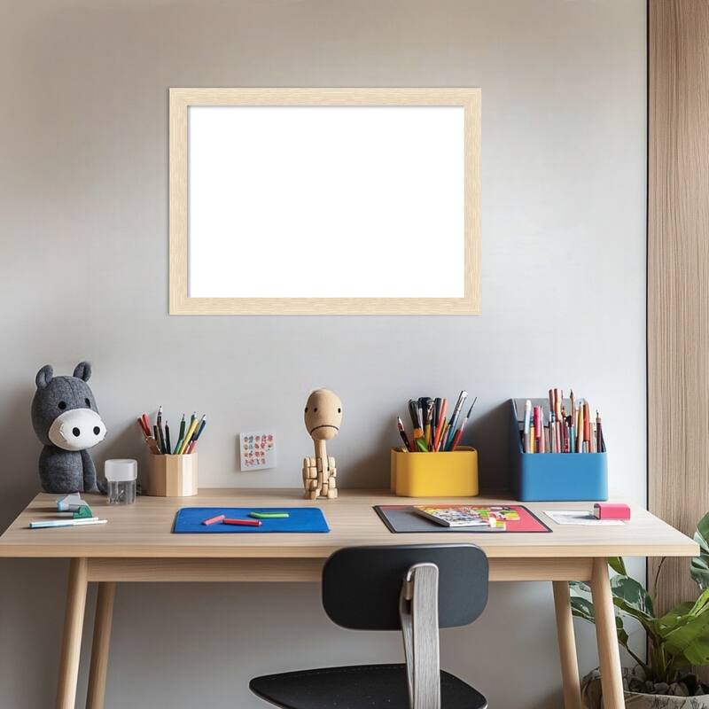 Amanti Art Woodgrain Stripe Blonde Framed Dry Erase Magnetic Board