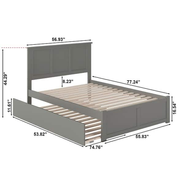 dimension image slide 1 of 5, AFI Madison Full Size Platform Bed with Footboard & Full Trundle