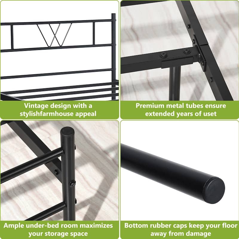 Twin Size Metal Platform Bed Frame with Headboard Footboard, Heavy Duty Steel Slat Support, Easy Assembly Mattress Foundation