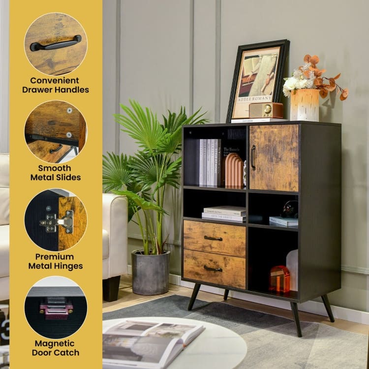 Industrial Buffet Sideboard Kitchen Cupboard with Cubbies Drawers-Rustic Brown - Rustic Brown - 31.5" x 16" x 42" (L x W x H)