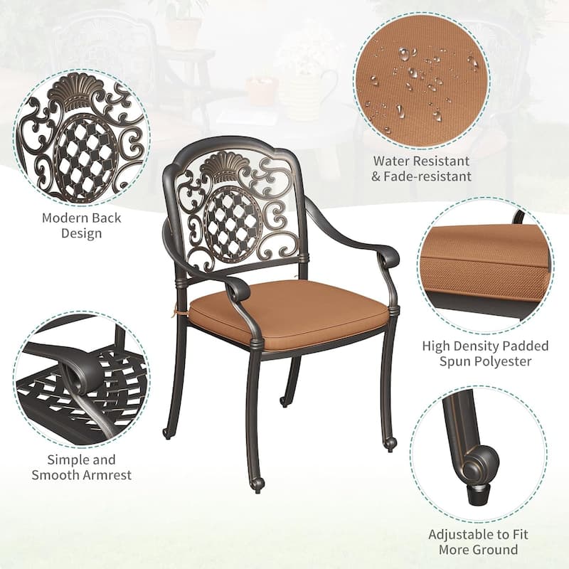 2 Piece Patio Dining Chairs with Cushions, Outdoor All-Weather Cast Aluminum Chairs