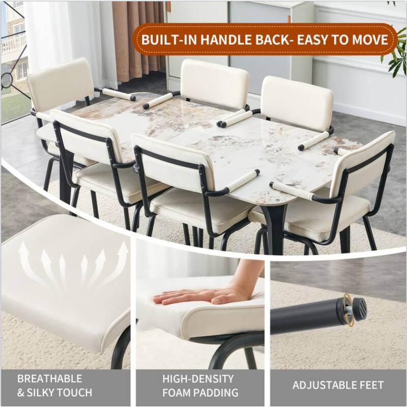 Set of 4, Velvet Upholstered Dining Chairs with Table-Hangable Armrests