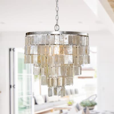 17.7" Coastal Silver 3-Light Tiered Shell Chandelier for Dining Room