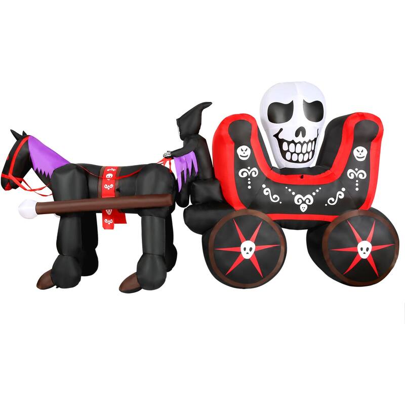 Haunted Hill Farm 6-Ft.Tall Pre-Lit Inflatable Skull Carriage