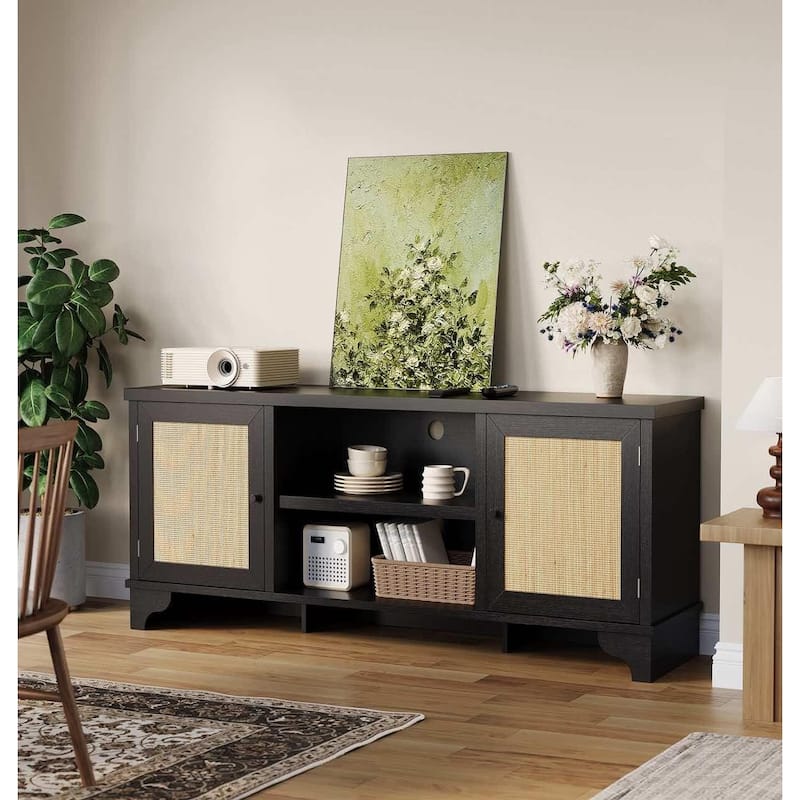 Farmhouse Entertainment Center Rattan TV Stand Fits TVs Up to 70 Inches for Living Room - N/A