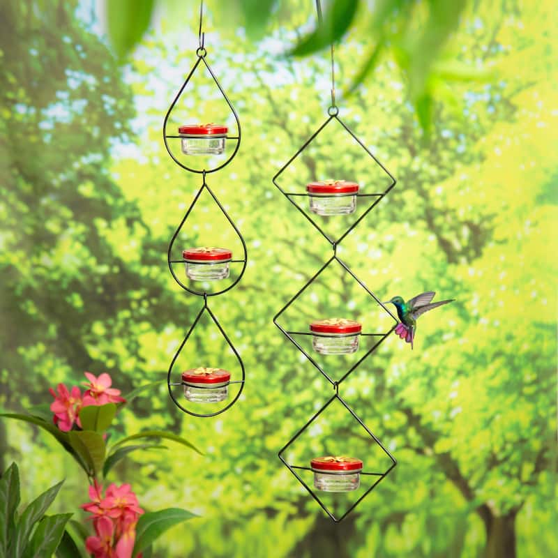 Hanging Three Tier Metal Hummingbird Feeder (Set of 2)