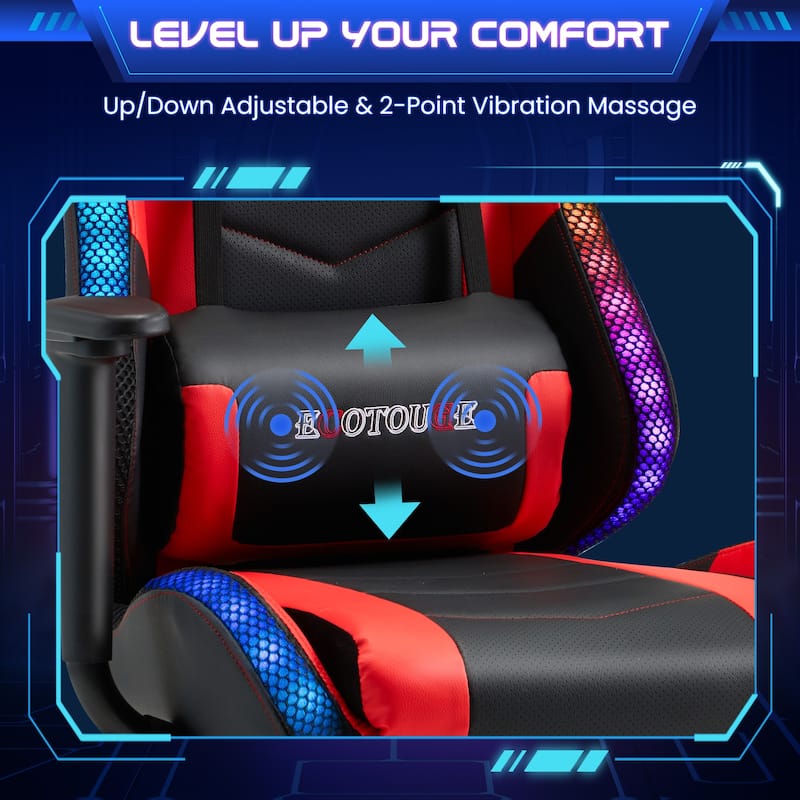 EROMMY RGB LED Gaming Chair with Massage Lumbar Support & Footrest, Ergonomic Reclining Computer Chair for Adults