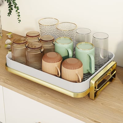 Multifunctional Kitchen Drain Tray,Bowl Cup Dish Drying Rack, White