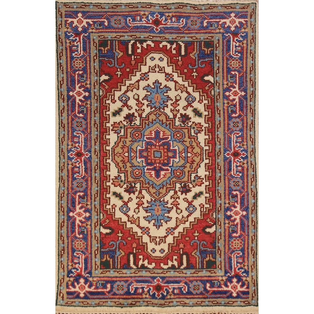 Geometric Heriz Serapi Indian Foyer Rug Handmade Wool Carpet - 3'0"x 4'11"