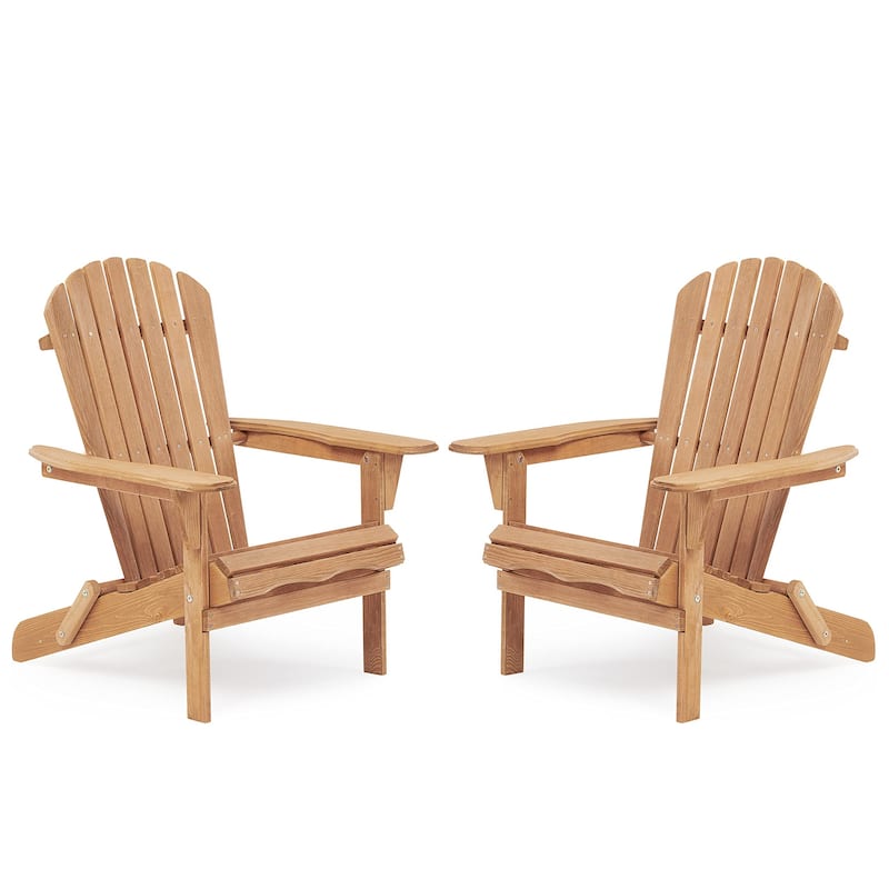 Wooden Outdoor Folding Lounge Patio Chair Set of 2 - Light Brown