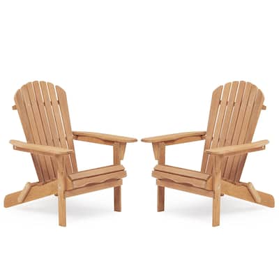 Wooden Outdoor Folding Lounge Patio Chair Set of 2