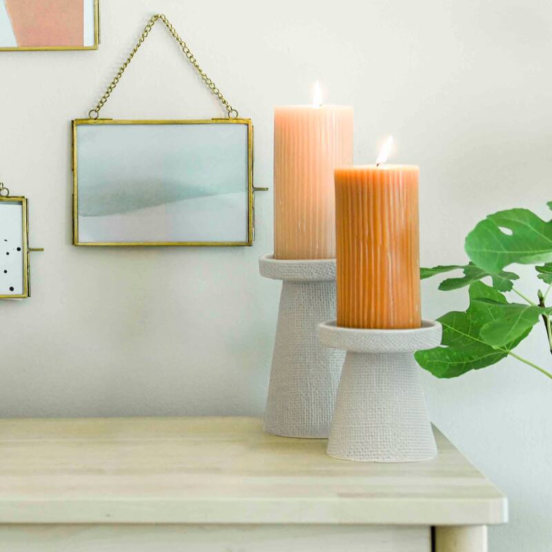 Stoneware Pillar & Taper Candle Holders, Set of 2