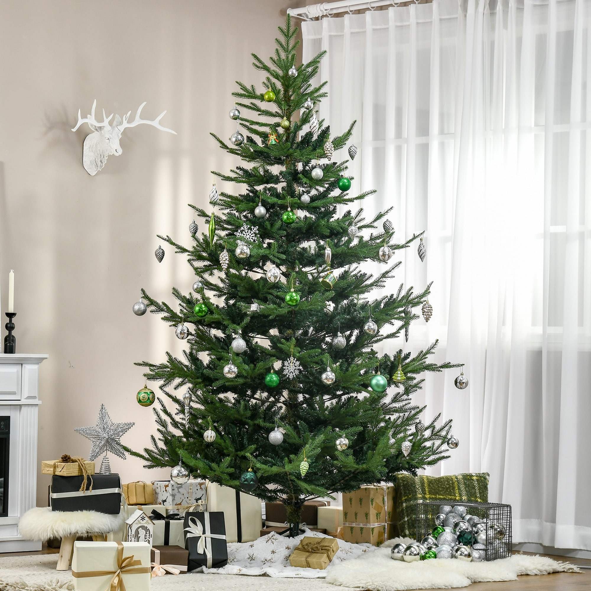 HOMCOM 7.5 ft. Artificial Unlit Christmas Tree with Stand - 7.37 ft