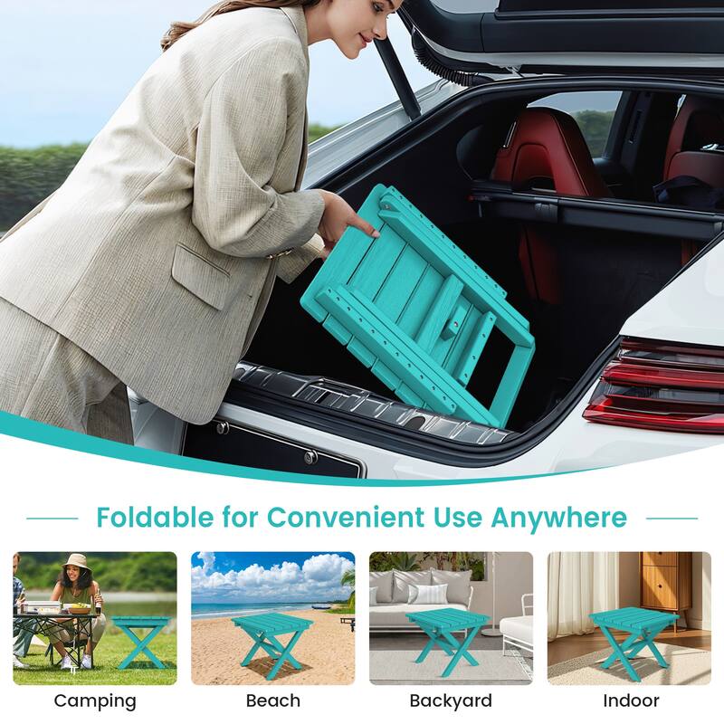Outdoor Patio HDPE Foldable Side Table, Waterproof & Weather Resistant