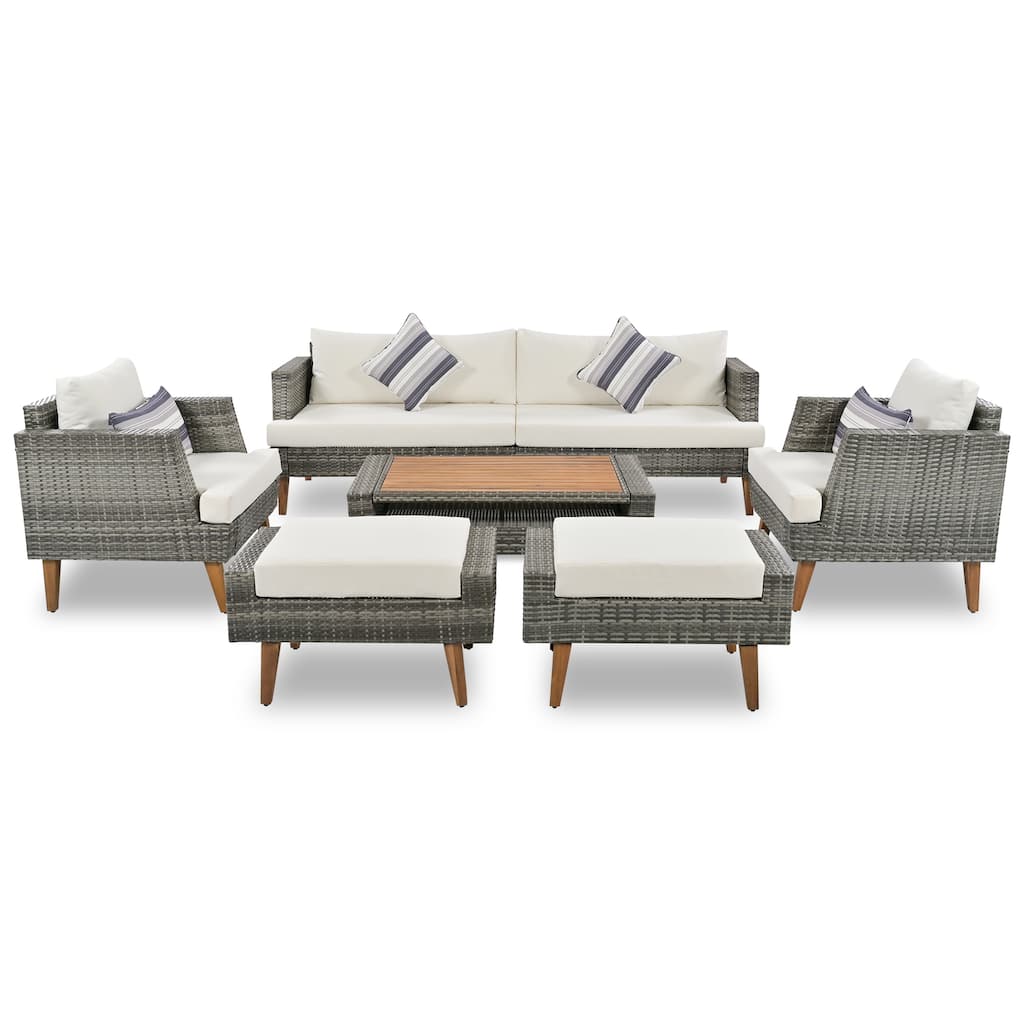 6 Pieces All Weather Outdoor PE Wicker Conversation Sofa Set with Coffee Table and Cushions