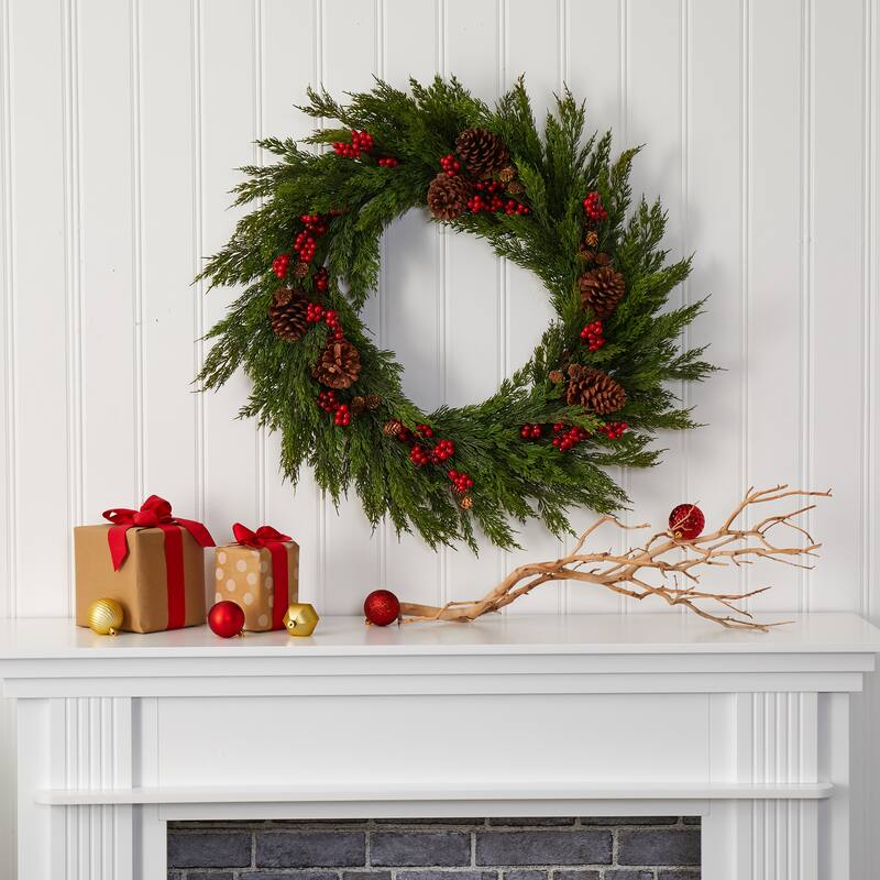 Cypress Berries Pine Cones Artificial Christmas Wreath, 32", Unlit