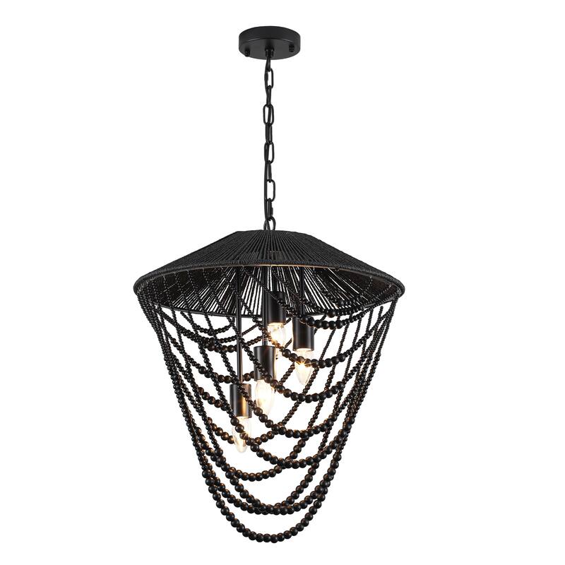 4-light Black Beaded Chandelier - 19.69"x19.69"x23.62"