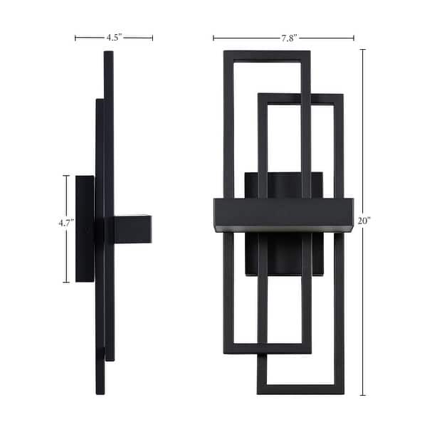 dimension image slide 2 of 3, Modern Geometric Matte Black LED Flush Mount Wall Sconce Set of 2 or 1