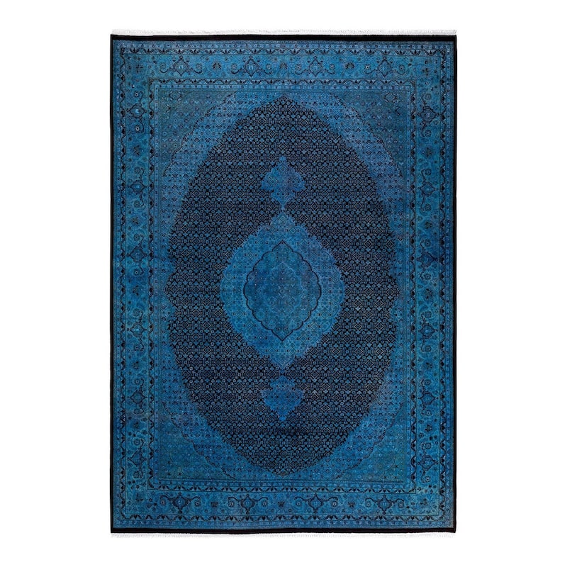 Overton Hand Knotted Wool Vintage Inspired Modern Contemporary Overdyed Blue Area Rug - 6' 1" x 8' 9"