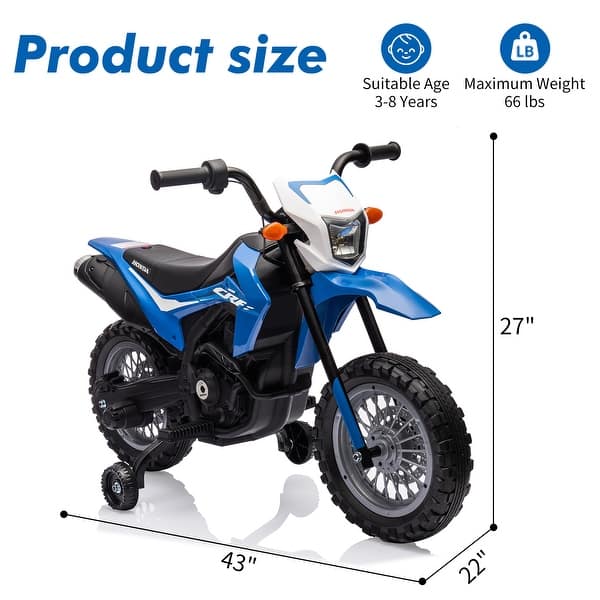 dimension image slide 0 of 4, Kids Ride on Motorcycle 6V Electric Motorbike Licensed Honda