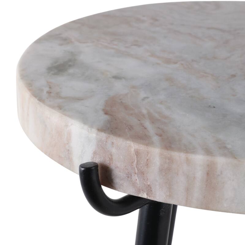Marble Metal Side Table Modern Sleek Narrow Slender Legs - 21" White - 21.0"