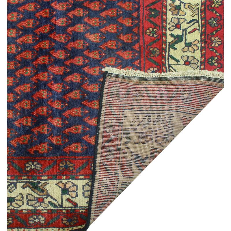 Fine Vintage Distressed Stephani Navy/Burgundy Runner - 3'8" x 8'9"