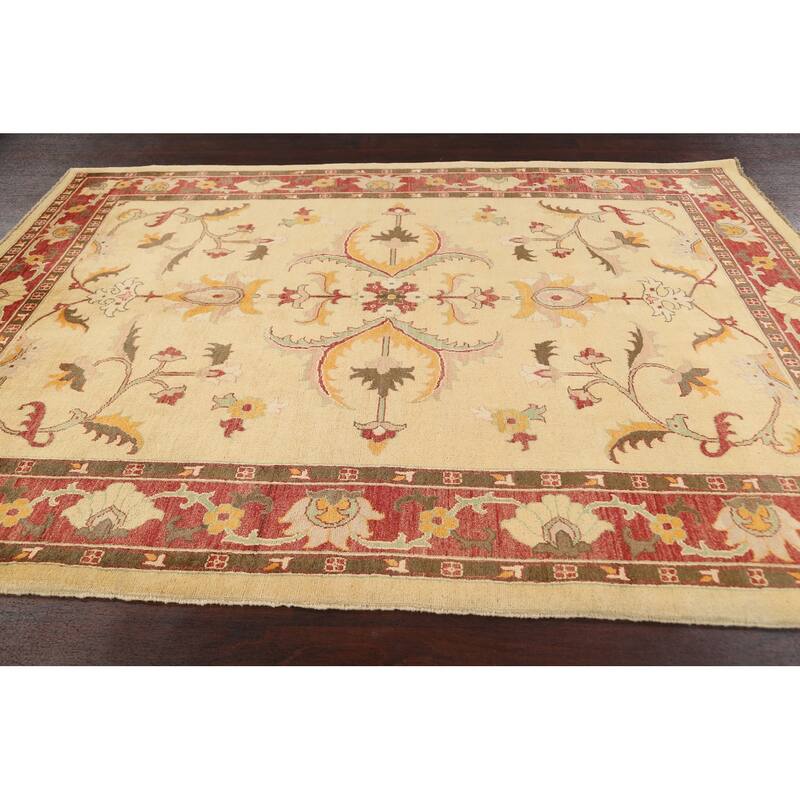 Floral Traditional Chobi Oriental Area Rug Hand-knotted Wool Carpet - 6'8" x 9'4"