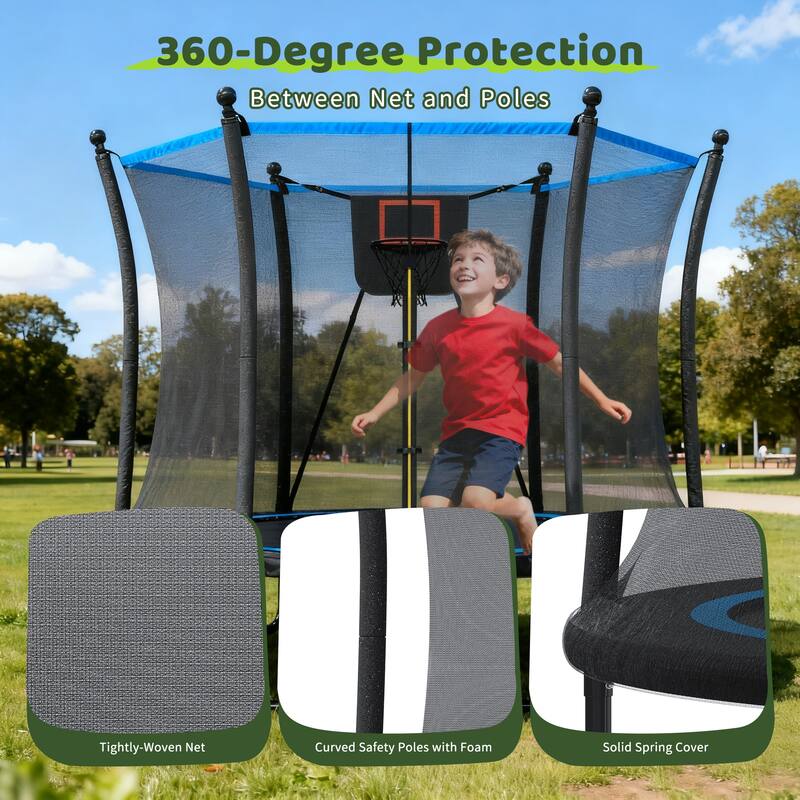 Kids Recreational Trampoline - Safety Enclosure Net, Ladder, Outdoor Backyard Fun - Black - 96
