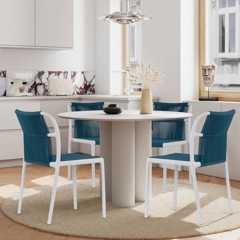 Set of 12 Belden Blue Woven Rope Fabric Dining Chair with Plastic Frame