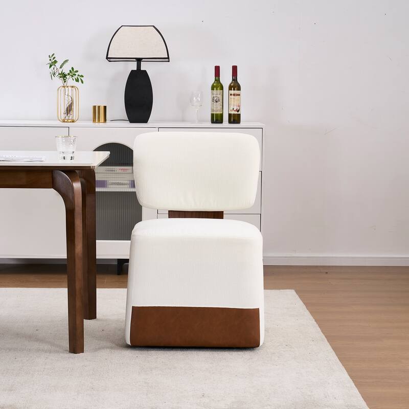 Modern Dining Chair Linen Armless Dining Chair with 4 Casters, for Dining Room, Office and Bedroom, Ivory