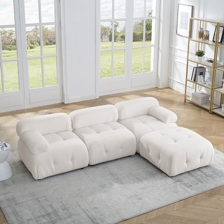 DIY Modular Couch L-shaped Sectional Sofa with Ottoman, Teddy Fabric ...