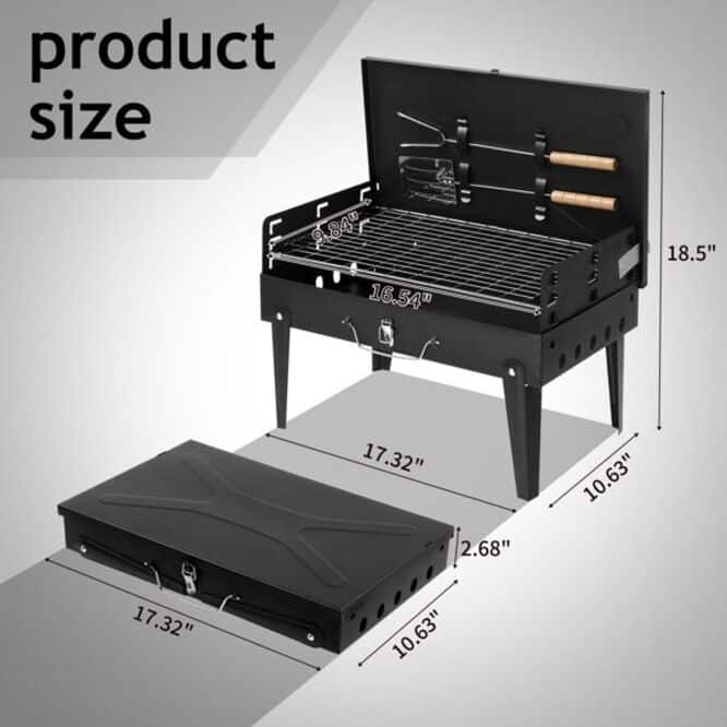 Portable Square Charcoal Grill- Black
