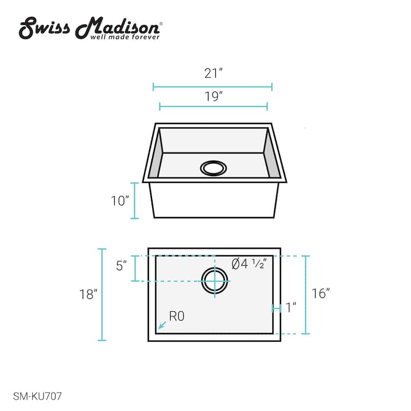 Tourner 21 x 18 Stainless Steel, Single Basin, Undermount Kitchen Sink