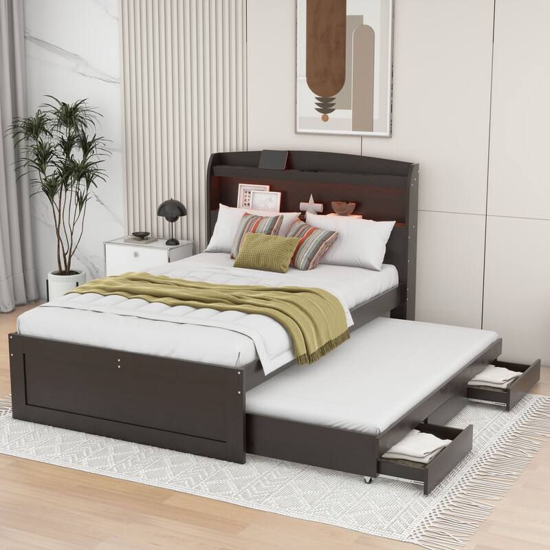 Multi-purpose platform bed with trundle and drawers
