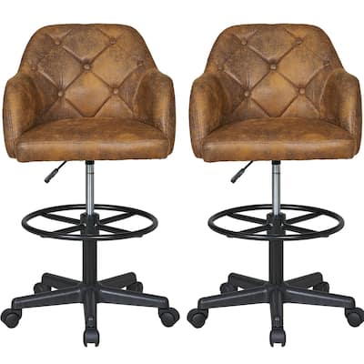 VECELO Swivel Wingback Tilting Task Chair with Tufted Naihead Trim Home Office Chairs Drafting Chairs(Set of 2)