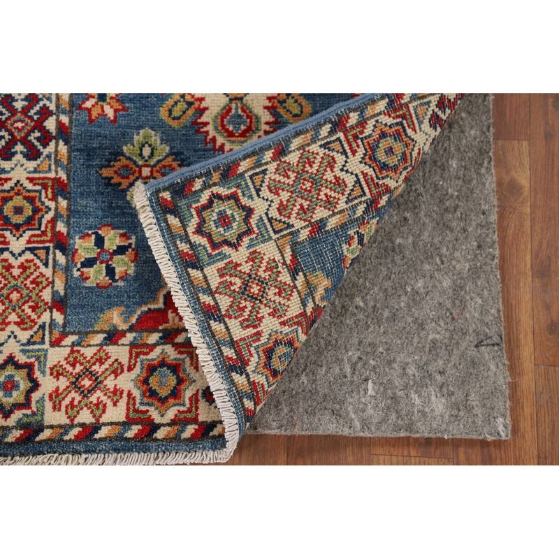 Hand Knotted Oriental 100% Wool Carpet Traditional Geometric Navy Blue & Blues Kazak Area Rug - 2' 11'' X 1' 11''