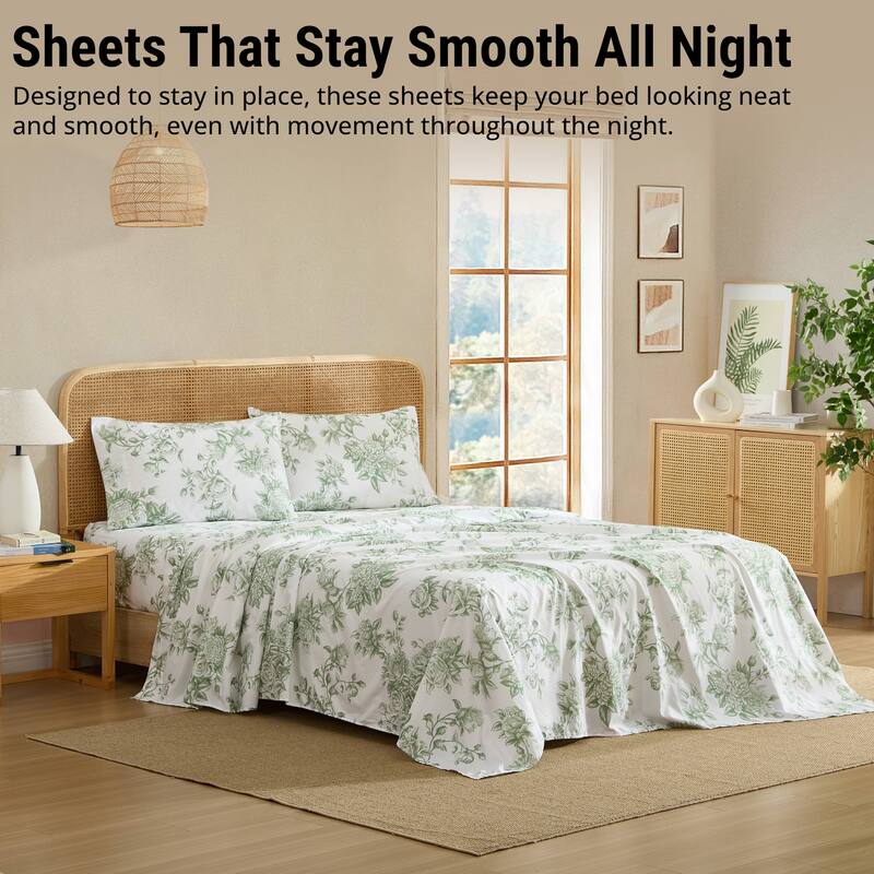 HLC.ME Floral Bed Sheets - Multi-Piece Bed Sheet Set - Wrinkle Resistant & Ultra Soft - Fits Mattresses up to 15 Inches Deep