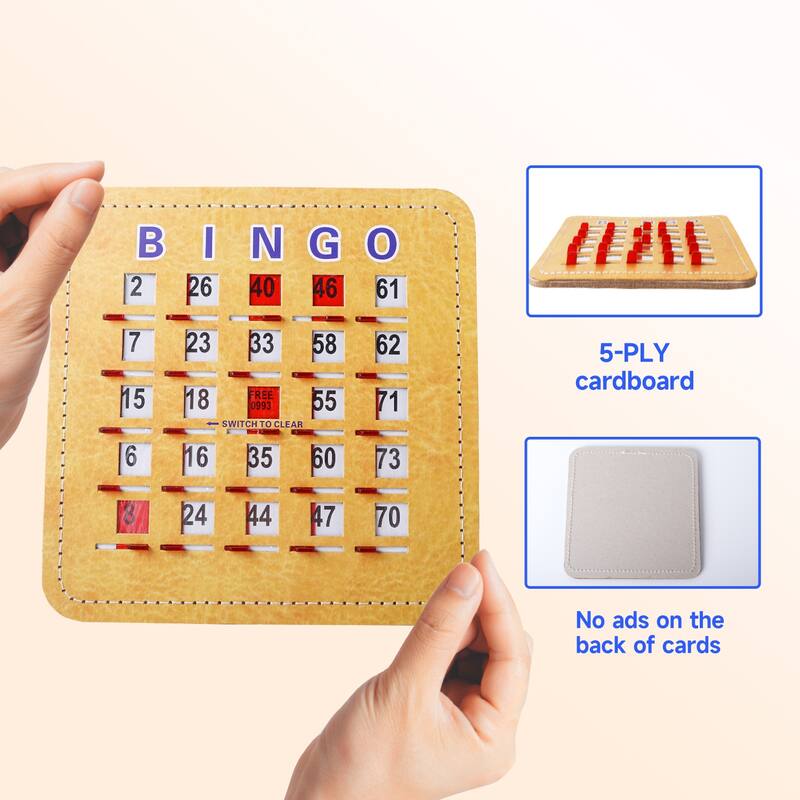 GSE™ Shutter Bingo Cards with Quick-Clear Slider. Reusable Fingertip Sliding Reset Bingo Cards