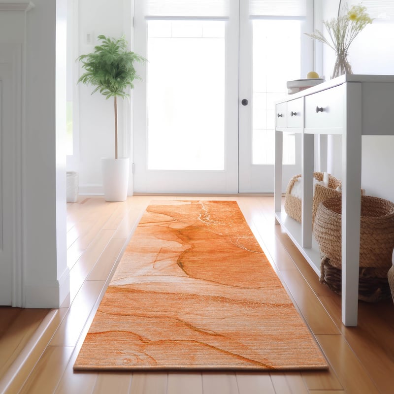 Premium Washable Super Soft Modern Glam Mayfield Rug - Orange - 2' 3" x 7' 6" - Runner