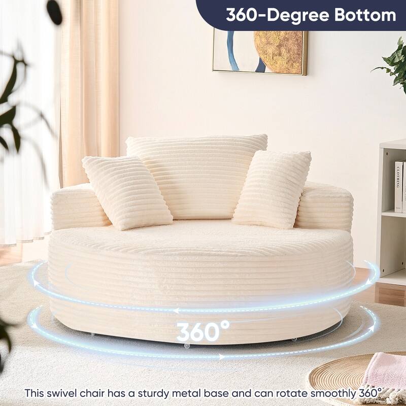 Corduroy Swivel Armchair with 360-degree Swivel, Deepseat Accent Barrel Round Sofa Chair with Pillows,Reading Chair