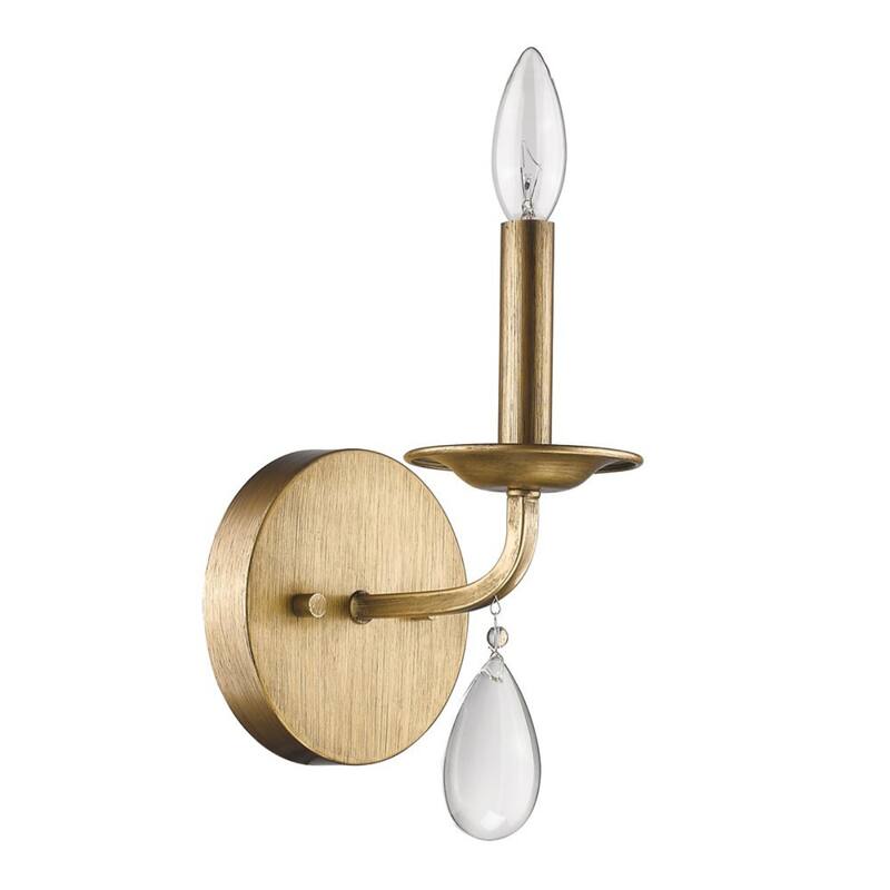 Light Gold Metal Wall Sconce with Crystal Accents Dimmable LED - 6.5” x 5.25” x 8.5” (D x W x H)