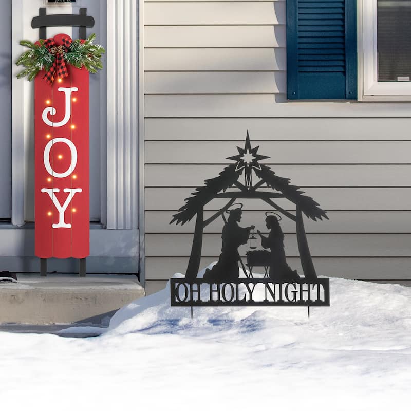 Glitzhome 30"H Christmas Metal Silhouette Nativity Yard Stake Wall Decor