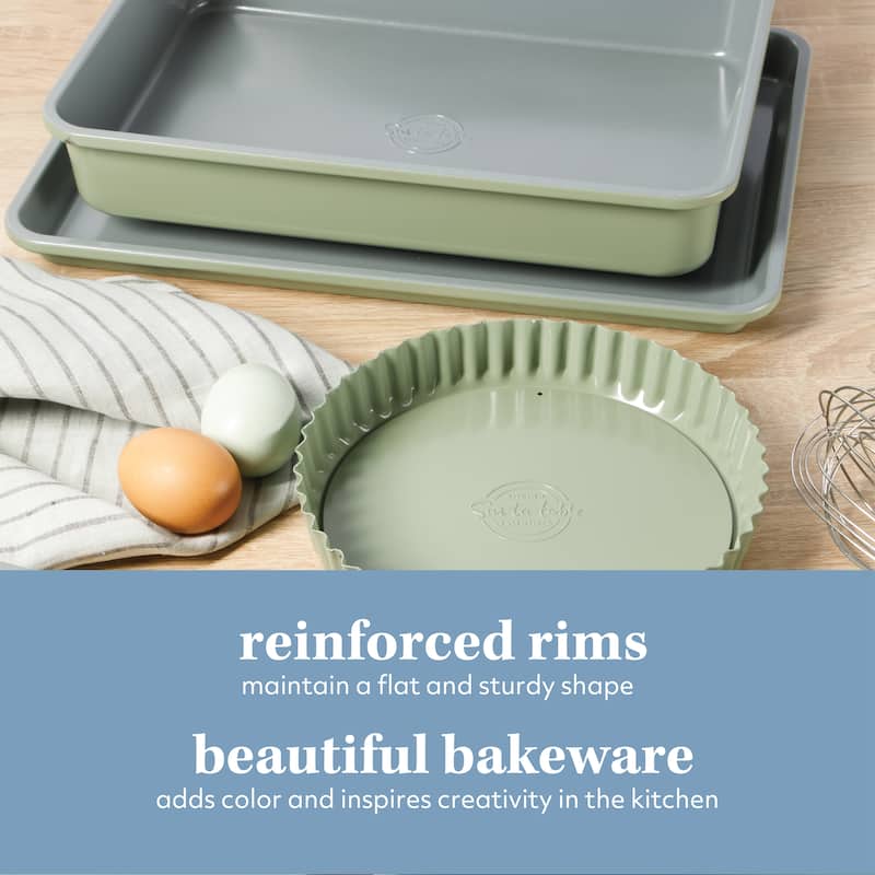 Sur La Table Kitchen Essential Carbon Steel Baking Pans Bakeware Set w/ Ceramic Non stick - Juniper Green Exterior