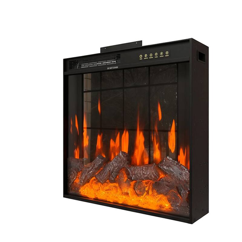 Black Electric Fireplace Insert, 1500W 110V Heater with 12-Color Flame, 5-Level Brightness, High/Low Heat Settings