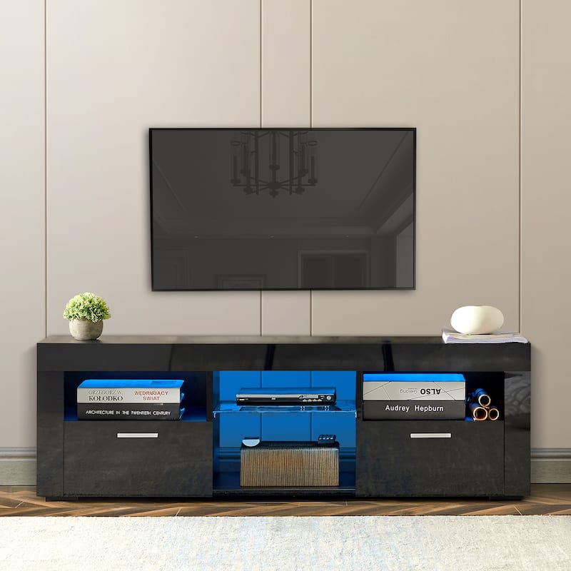Modern 51-in Glass Shelf Storage TV Stand for TVs up to 69-in with LED Light