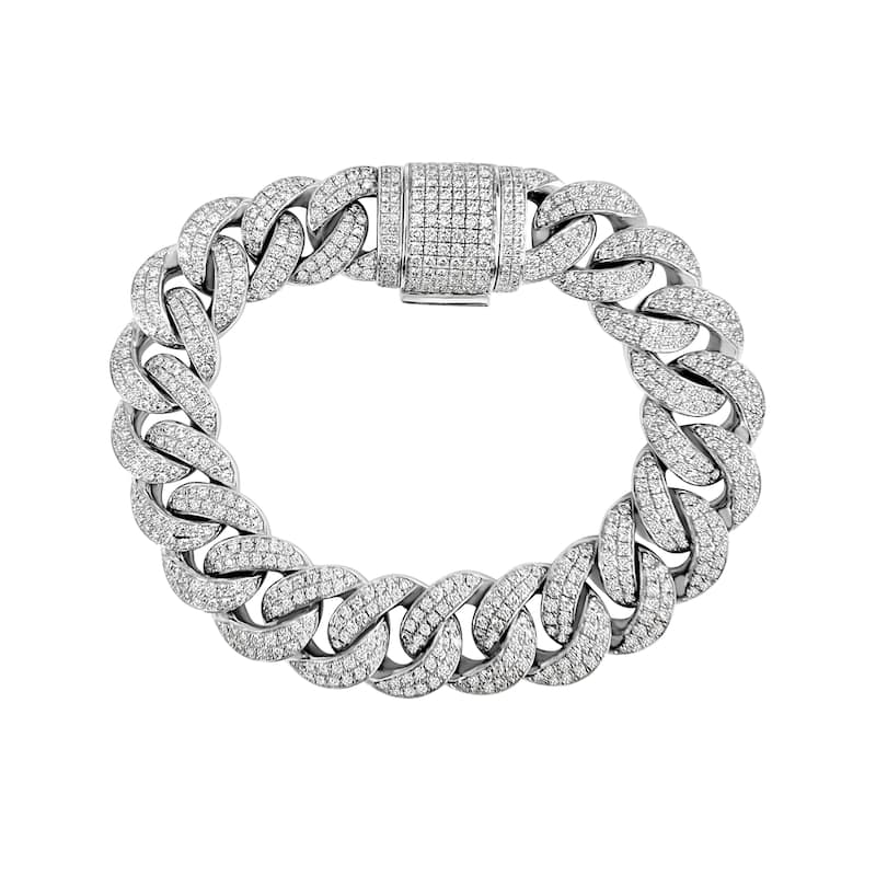 Auriya Silver Lab Grown Diamond Cuban Bracelet 10.00 ct. tw. (E-F VS) - White